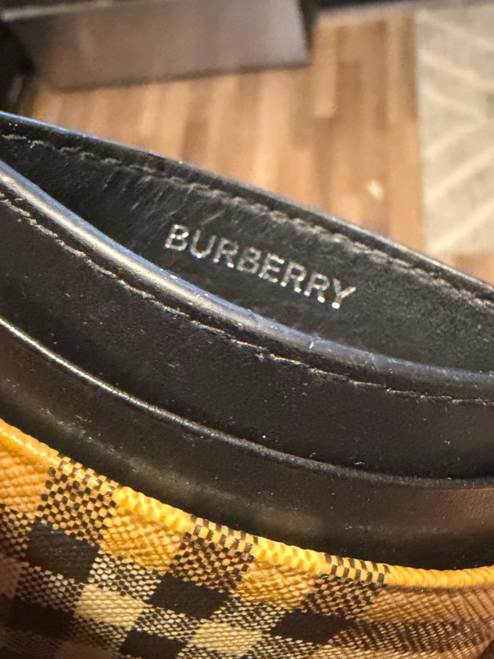 Authentic Burberry Yellow Plaid and Black Leather Card Holder - Picture 7 of 13